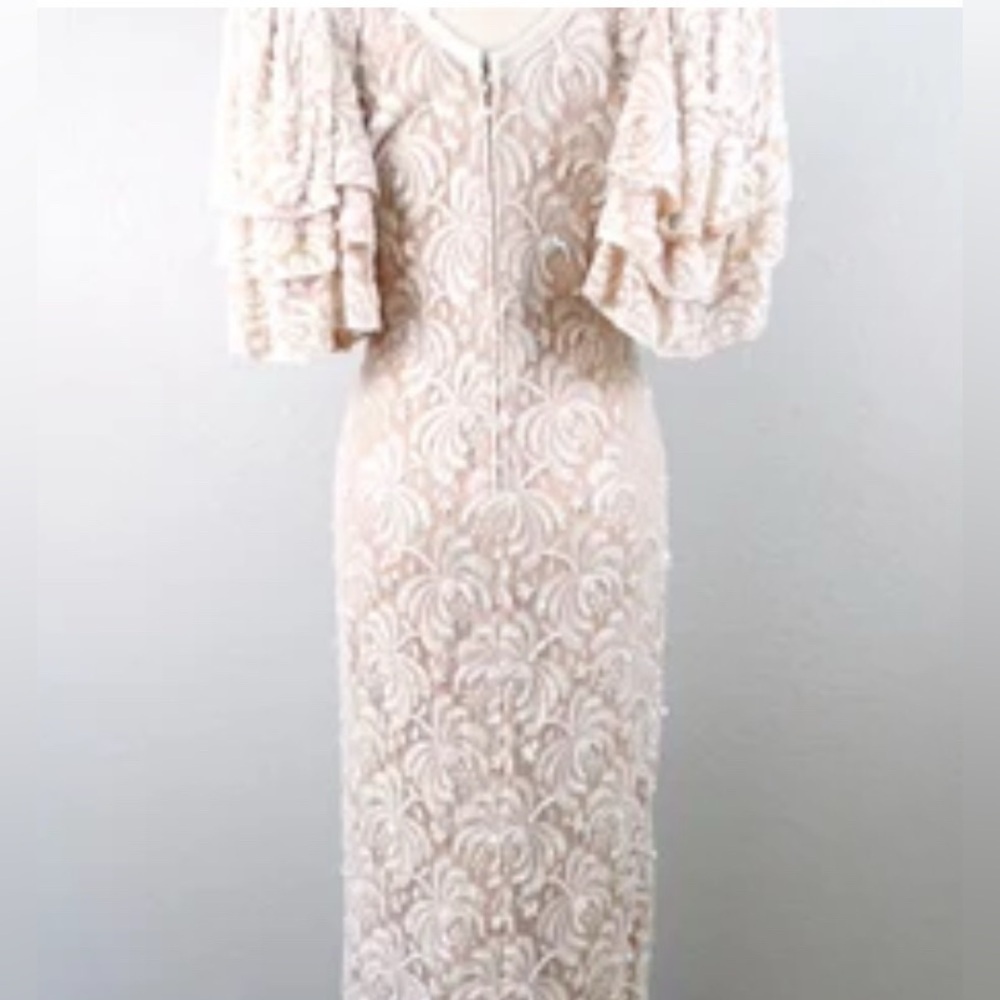 VTG Nude Beige Lace Pearl Beaded Dress- UPDATED PHOTOS w MEASUREMENTS - Picture 14 of 16